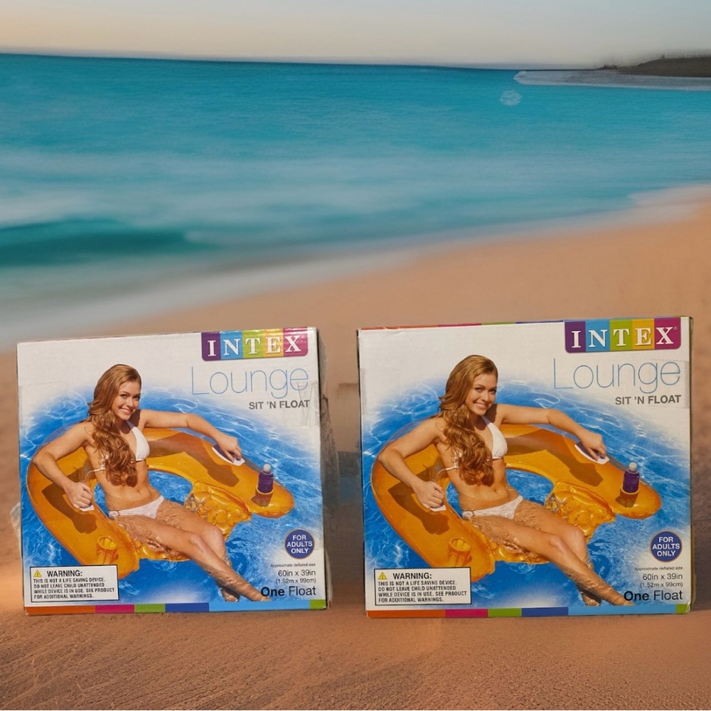 Intex Sit ’n Float Inflatable Lounge Chairs w/ Cup Holders Lot of 2 NEW SEALED